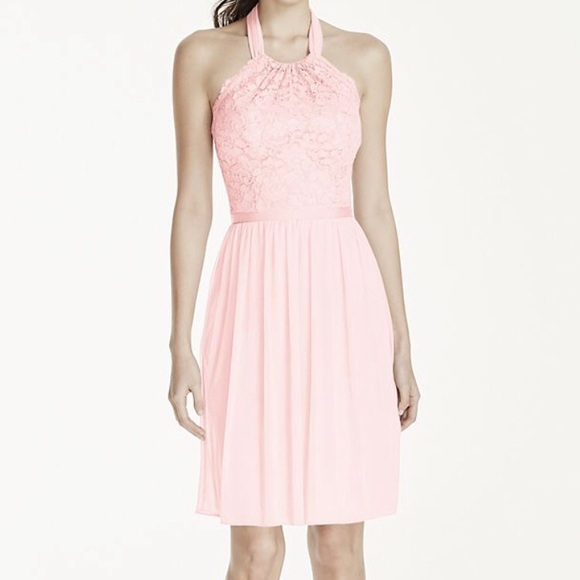 NWT David’s Bridal Short Lace Mesh Halter Dress - Picture 2 of 10